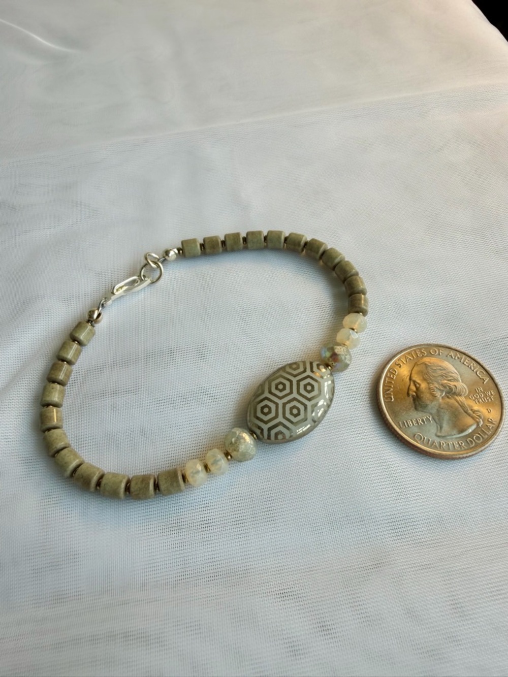 Neutral Czech glass  Bead Bracelet with Oval Accent - Women Jewelry